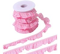 CABODYALS 9.14M 20mm Pink Gingham Pleated Ribbon with Empty Spools Lace Tartan Vintage Cloth Fabric Classic Ruffle Trim for Sewing Making Dress Collar Cuffs Floral Home Decor DIY Crafts Supply