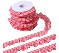 CABODYALS 9.14M 20mm Red Gingham Ruffle Ribbon with Empty Spools Pleated Lace Tartan Vintage Cloth Fabric Classic Trim for Sewing Making Dress Collar Cuffs Floral Home Decor DIY Crafts Supply