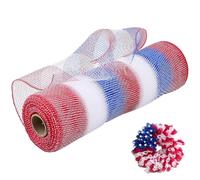CABODYALS 9.14M 255mm Wide Red White Blue Stripe Deco Mesh Ribbon 4th Of July America Spring Decor Fabric Ribbons for Sewing Making Bows Gift Wrapping Wreath Garlands President's Day Diy Craft