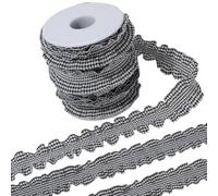 CABODYALS 9.14M 25mm Black Gingham Ruffle Ribbon with Empty Spools Plaid Check Gathered Pleated Vintage Cloth Fabric Trim for Sewing Making Dress Collar Cuffs Floral Home Decor DIY Craft Supply
