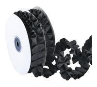 CABODYALS 9.14M 25mm Black Satin Ruffle Trim Double Sided Pleated Ribbon Vintage Gathered Ruffled Edge Fabric Wide Applique Lace Trimming for Sewing Making Craft Party Birthday Dress Cloth Decor Diy