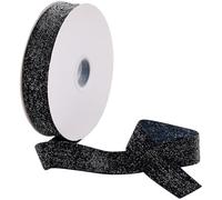 CABODYALS 9.14M 25mm Dark Blue Glitter Velvet Ribbon Midnight Blue Sparkle Trim Single Sided Metallic Polyester Soft Fabric Ribbons Bundle Roll with Spool for Making Craft Gift Wrapping Handicraft Diy