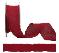 CABODYALS 9.14M 25mm Dark Red Gathered Ribbon Wavy Edge Wrinkled Trim Ruffled Fabric Decorative Christmas Wreath Pleated Chiffon Ribbons for Making Bows Home Clothes Decor Gift Wrapping Diy Craft