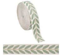 CABODYALS 9.14M 25mm Green Embroidered Jacquard Ribbon Woven Leaf Pattern Ethnic Style Trim Vintage Floral Fabric Embroidery Boho Ribbons for Sewing Making Handmade Bag Belt Clothing Decor Crafts