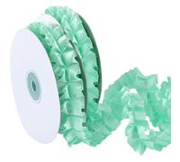 CABODYALS 9.14M 25mm Green Pleated Satin Trim Vintage Double Ruffled Edging Lace Trimming Gathered Ruffle Fabric Applique Wide Soft Ribbons for Sewing Making Crafts Bridal Bouquets Dress Diy Spring
