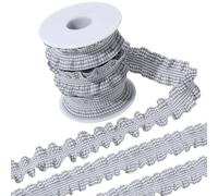 CABODYALS 9.14M 25mm Grey Gingham Ruffle Ribbon with Empty Spools Plaid Check Gathered Pleated Lace Chiffon Vintage Cloth Trim for Sewing Making Dress Collar Floral Home Decor DIY Craft Supply