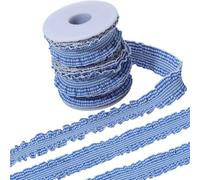 CABODYALS 9.14M 25mm Light Blue Gingham Ribbon with Empty Spools Plaid Check Gathered Pleated Ruffle Vintage Cloth Fabric Trim for Sewing Making Dress Collar Floral Home Decor DIY Craft Supply