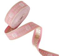 CABODYALS 9.14M 25mm Pink Jacquard Ribbon Gold Metallic Embroidered Floral Trimming Vintage Woven Fabric Boho Applique Ethnic Polyester Ribbons for Sewing Making Craft Clothes Dress Home Decor Diy