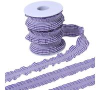 CABODYALS 9.14M 25mm Purple Gingham Pleated Ribbon with Empty Spools Double Ruffle Lace Vintage Cloth Fabric Classic Trim for Sewing Making Dress Collar Bag Floral Home Decor DIY Crafts Supply