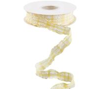 CABODYALS 9.14M 25mm Yellow Gingham Pleated Ribbon Checkered Double Ruffled Trim Chiffon Fabric Edging Polyester Plaid Ribbons With Spool for Gift Wrapping Diy Craft Wedding Invitations Decor