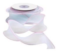 CABODYALS 9.14M 40 MM Pink Blue Sheer Ribbon Transparent Organza Ribbon Pastel Macaron Candy Color Wired Fabric Ribbons with Spool for Gift Wrapping Craft Christmas Wedding Invitations Decor Supply