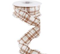 CABODYALS 9.14M 40mm Brown Ruffle Edge Plaid Ribbon Checkered Double Sided Ruffled Chiffon Fabric Gingham Pleated Lace Trimming Trim for Sewing Making Gifts Wrapping Invitations Diy Crafts Supply