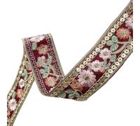 CABODYALS 9.14M 40mm Flower Jacquard Ribbon Trim Embroidered Ribbon Red Embroidery Tape Boho Floral Fabric Applique Sewing Ribbons for Sewing Making Craft Gift Diy Christmas Embellishment Decor