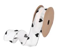 CABODYALS 9.14M 40mm Heart Printed Ribbon Chiffon Black White Streamer Snow Yarn Love Cute Wrap Ribbons Roll for Gift Wrapping Floral Bows Wedding Birthday Party Dress Decor Diy Craft Supply