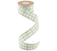 CABODYALS 9.14M 40mm Light Green Gingham Ribbon Plaid Fabric Woven Tartan Trim Buffalo Checkered Design Webbing Polyester Ribbons with Spool for Sewing Clothing Accessories Spring Decor Diy Craft