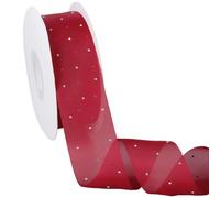 CABODYALS 9.14M 40mm Red Organza Ribbon Sheer Tulle Trim with Silver Sparkling Rhinestones Soft Satin Chiffon Versatile Fabric Ribbons for Sewing Making Christmas Party Decor Diy Craft Supply