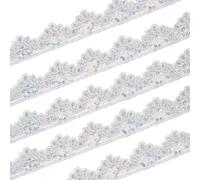 CABODYALS 9.14M 40mm Silver Sequin Lace Trim Ribbon Beaded Applique Sequins Trimming Embroidered Flower Wave Mesh Sparkly Wide Ribbons for Sewing Making Curtain Wedding Decor Diy Craft Supply