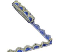 CABODYALS 9.14M 43.5mm Blue Embroidery Lace Trim Glitter Gold Sequin Floral Edging Round Sparkle Paillette Trimming Polyester Tulle Ribbon for Sewing Making Craft Wedding Costume Decor Jewelry