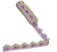 CABODYALS 9.14M 43mm Purple Lace Trim Floral Glitter Sequins Gold Edging Orchid Embroidery Braid Trimmings Sparkle Paillette Polyester Tulle Ribbon for Sewing Making Clothes Dress Decor Party Craft