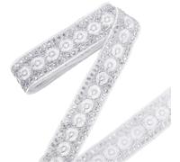 CABODYALS 9.14M 45mm Silver Jacquard Ribbon Sheer Embroidery Floral Sequins Edged Trim Organza Vintage Polyester Ethnic Ribbons for Sewing Making Gift Wrapping Dress Costume Decor Craft