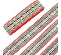 CABODYALS 9.14M 51.5mm Red Ethnic Style Jacquard Ribbon Shining Gold Vintage Floral Pattern Braid Strap Single Side Flat Fabric Trim for Sewing Clothing Bag Decor Gift Wrapping Diy Craft Supply