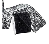 CABODYALS 9.14M 63mm Black Glitter Mesh Ribbon Wire Edge Wide Netting Sparkly with Sequins Paillettes Fabric Lace Ribbons for Gift Wrapping Bow Making Bouquet Wedding Home Decor Diy Crafts Supply