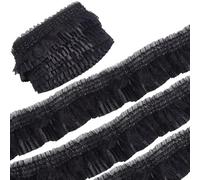 CABODYALS 9.14M 75mm Black Satin Ruffled Lace Trim Vintage Elastic Layered Floral Edge Pleated Gathered Soft Fabric Mesh Applique Wide Ribbon for Sewing Making Bridal Wedding Decor Accessories Crafts