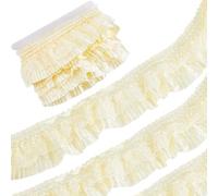 CABODYALS 9.14M 75mm Yellow Satin Ruffle Trim Elastic Vintage Gathered Fabric Mesh Pleated Laces Stretchy Floral Edging Layered Wide Ribbons for Sewing Making Bows Bridal Wedding Decoration Diy Craft