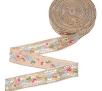 CABODYALS 9.14M Antique White Ethnic Ribbon Floral Embroidered Beige Sequin Jacquard Woven Metallic Gold Trim Vintage Pattern Embroidery Ribbons for Clothes Diy Crafts Home Decors Sewing Making