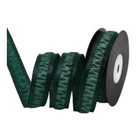 CABODYALS 9.14M Dark Green Ruffled Ribbon Vintage Wrinkled Fabric Double Face Pleated Lace Trim Soft Polyester Ribbons With Spool for Sewing Making Bows Gift Wrapping Clothes Dresses Decor Diy Craft