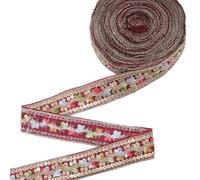 CABODYALS 9.14M Dark Red Ethnic Vintage Embroidered Ribbon Jacquard Burgundy Metallic Sequin Gold Trimming Floral Beaded Woven Boho Trim Ribbons for Diy Crafts Clothes Decor Sewing Making Supply
