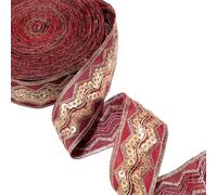 CABODYALS 9.14M Red Jacquard Trim Embroidery Vintage Lace Trims Polyester Sequin Paillette Single Face Fabric Embroidered Hanfu Ribbons for Sewing Making Clothes Garment Diy Art Craft Supplies