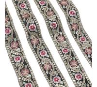 CABODYALS 9.14M Vintage Ethnic Black Jacquard Ribbon Floral Embroidered Woven Trim Bridal Gold Wired Sequin Embroidery Webbing Pattern Ribbons for Sewing Making Clothes Dress Decorations Crafts