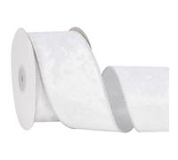 CABODYALS 9.14M White And Gold Edged Velvet Ribbon Wired Roll Single Faced Sewing Fabric With Shiny Trim Backing Spool Silky Vintage Ribbons for Christmas Decor Gift Wrapping Wreath Diy Art Craft