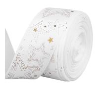 CABODYALS 9.14M White Star Foil Wired Ribbon Gold Printed Grosgrain Pattern Glitter Trim Wreath Garland Christmas Stain Holiday Decorative Ribbon for Gift Wrapping Sewing Making Party Craft Supply