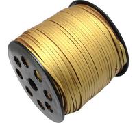 CABODYALS 90M 2.7MM Flat Faux Suede Cord Gold Vegan One Side Covering Leather String Metallic Korean Imitation Leather Lace Bulk Rolls with Spool for Jewelry Making Craft Bracelet Necklace Supply