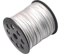 CABODYALS 90M 2.7MM Flat Faux Suede Cord Silver Vegan One Side Covering Leather String Metallic Korean Imitation Leather Lace Bulk with Spool for Jewelry Making Beading Bracelets Knotting Weaving