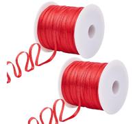 CABODYALS 90M Red Thin Ribbon Retro Double Faced Solid Color Polyester Fabric Classic Ribbons Bulk for Gifts Wrapping Christmas Bows Florals Wedding Decoration Diy Crafts Supplies