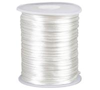 CABODYALS 91.44M 2mm White Satin Cord Rattai Smooth String Silk Kumihimo Polyester Round Soft Thread Bulk Rolls with Spool for Jewellery Making Sewing Bracelet Chinese Knotting Necklaces DIY Craft