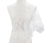 CABODYALS 91.4CM White Applique Lace Fabric Trim Embroidery Flower Patches Sew On Tulle Cloth With Sequin Glass Bead Vintage Appliques for Sewing Making Wedding Bridal Dress Party Decor Diy Craft