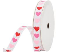 CABODYALS 91.4M 9.5mm White Ribbon Pink Heart Polyester Love Print Ribbon Grosgrain Valentine Ribbons Wired Bulk with Spool for Sewing Making Crafts Wreaths Bouquet Wedding Anniversary Supply