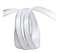 CABODYALS 91.4M 9.5mm White Silver Ribbon Double Edge Metallic Border Ribbon Polyester Grosgrain Ribbons Bulk with Spool for Sewing Making Crafts Wedding Bouquet Gift Wrapping Christmas Supply