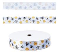 CABODYALS 9M 10mm White Bee Ribbons Yellow Cute Honeybee Print Thin Spring Theme Grosgrain Fabric Animals Honeycomb Bees Pattern Garden Ribbon for Sewing Making Bows Gift Wrapping Decor Diy Crafts