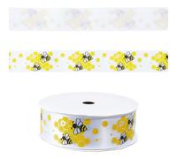 CABODYALS 9M 10mm White Bee Ribbons Yellow Honeycomb Print Thin Grosgrain Animals Fabric Spring Theme Insects Honeybee Pattern Garden Ribbon for Sewing Making Bows Gifts Wrapping Decor Diy Crafts