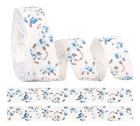 CABODYALS 9M 2 Rolls 15mm Blue Floral Print Ribbon Vintage Flower Pattern Cotton Trim Spring Theme Fabric Thin Printed Ribbons for Sewing Making Wreath Wedding Crafts Bouquet Birthday Diy