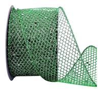 CABODYALS 9M 63mm Green Mesh Glitter Ribbon Sparkling Wired Trim Metallic Sequin Wide Netting Fabric Tulle Polyester Ribbons with Spool for Sewing Making Crafts Wreaths Party Birthday Holiday Decor