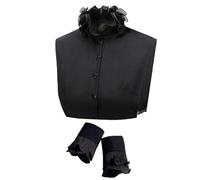 CABODYALS Black Detachable Ruffled False Collar with One Pair Pleated Sleeves Set Sylish Versatile Lace Up Dedign Half Shirts Blouses Faux Dickey Collars for Women Men Clothes Outfit Decor Accessories