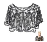 CABODYALS Black Flapper Wrap Shawl 1920s Womens Sequin Evening Cape Shawls and Wraps Polyester Sequins Beaded Sheer Silky Chiffon Cover Up for Women Evening Dresses Wedding Party Formal Accessories