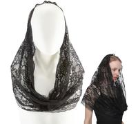 CABODYALS Black Floral Bridal Veil Mesh Tulle Head Covering Wrap Traditional Latin Mass Mantilla Chapel Embroidered Flower Pattern Tassel Elegant Shawls Scarves Veils for Women Wedding Church