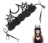 CABODYALS Black Flower Lune Crown Dark Gothic Floral Witch Evil Headpiece Headband Queen Rose Tiara Costume Hair Accessories Halloween Headpieces for Women Cosplay Party Prom Festival Photos Prop